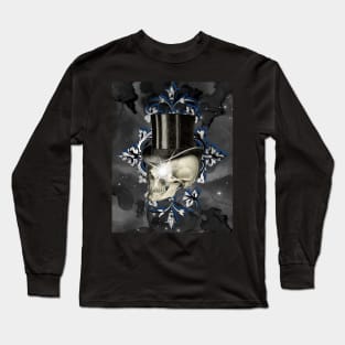 Skull with black top hat and a sparkle in his eye Long Sleeve T-Shirt